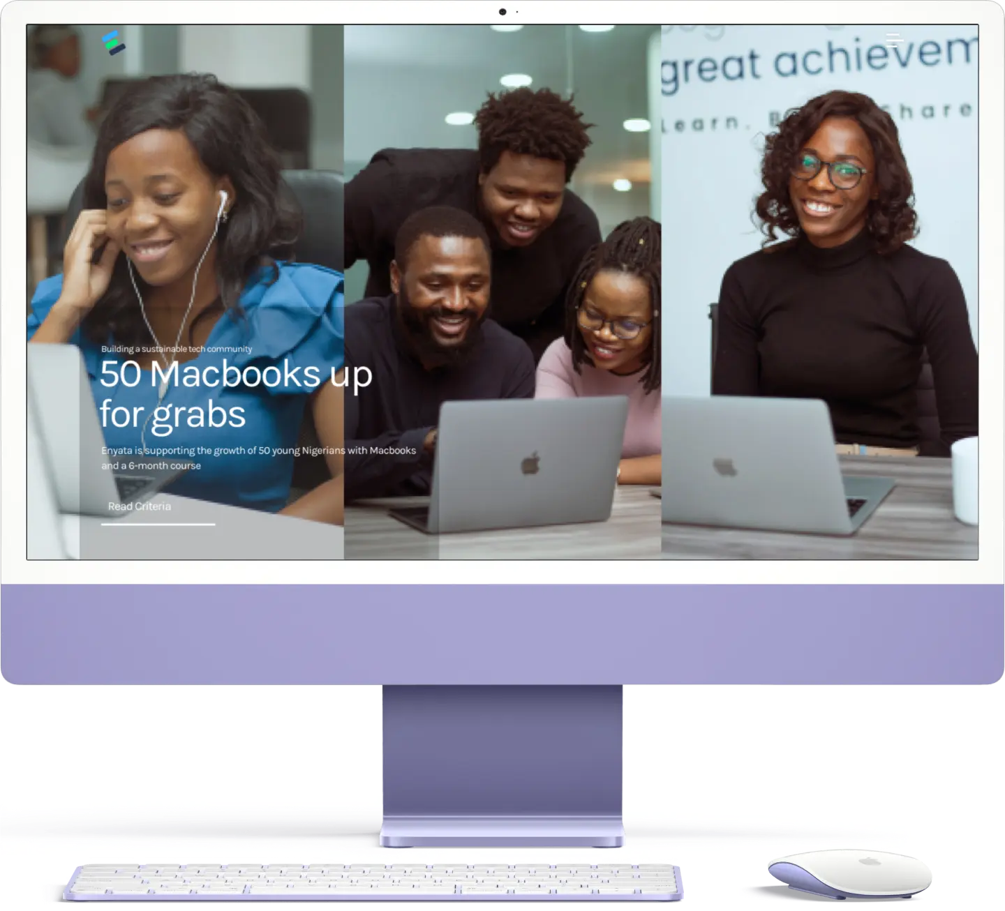 A screenshot of the enyata website on an imac screen
