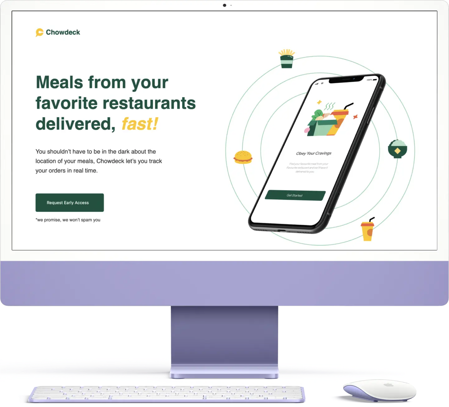 A screenshot of the chowdeck homepage on an imac screen
