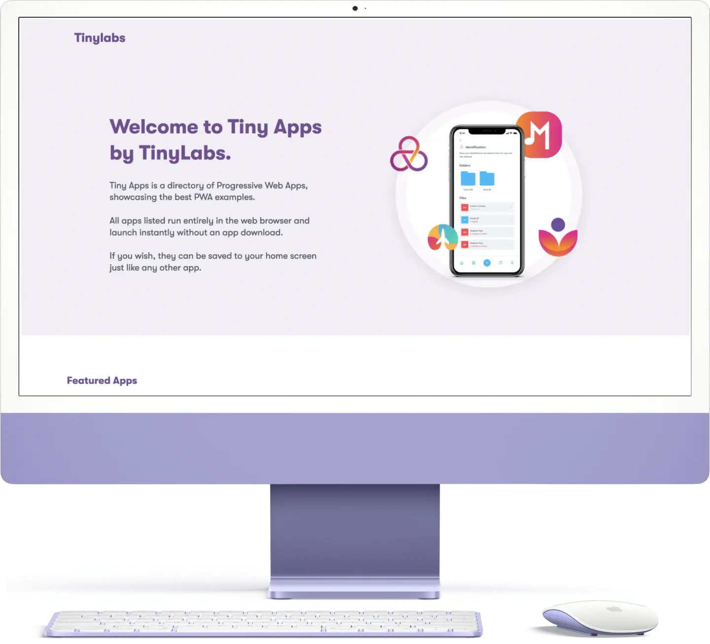 A screenshot of the tinylabs appstore on an imac screen